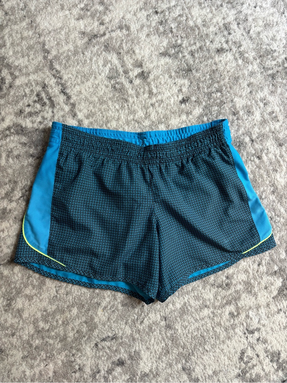 Nike Blue and Teal Women's Athletic Shorts with Neon Trim